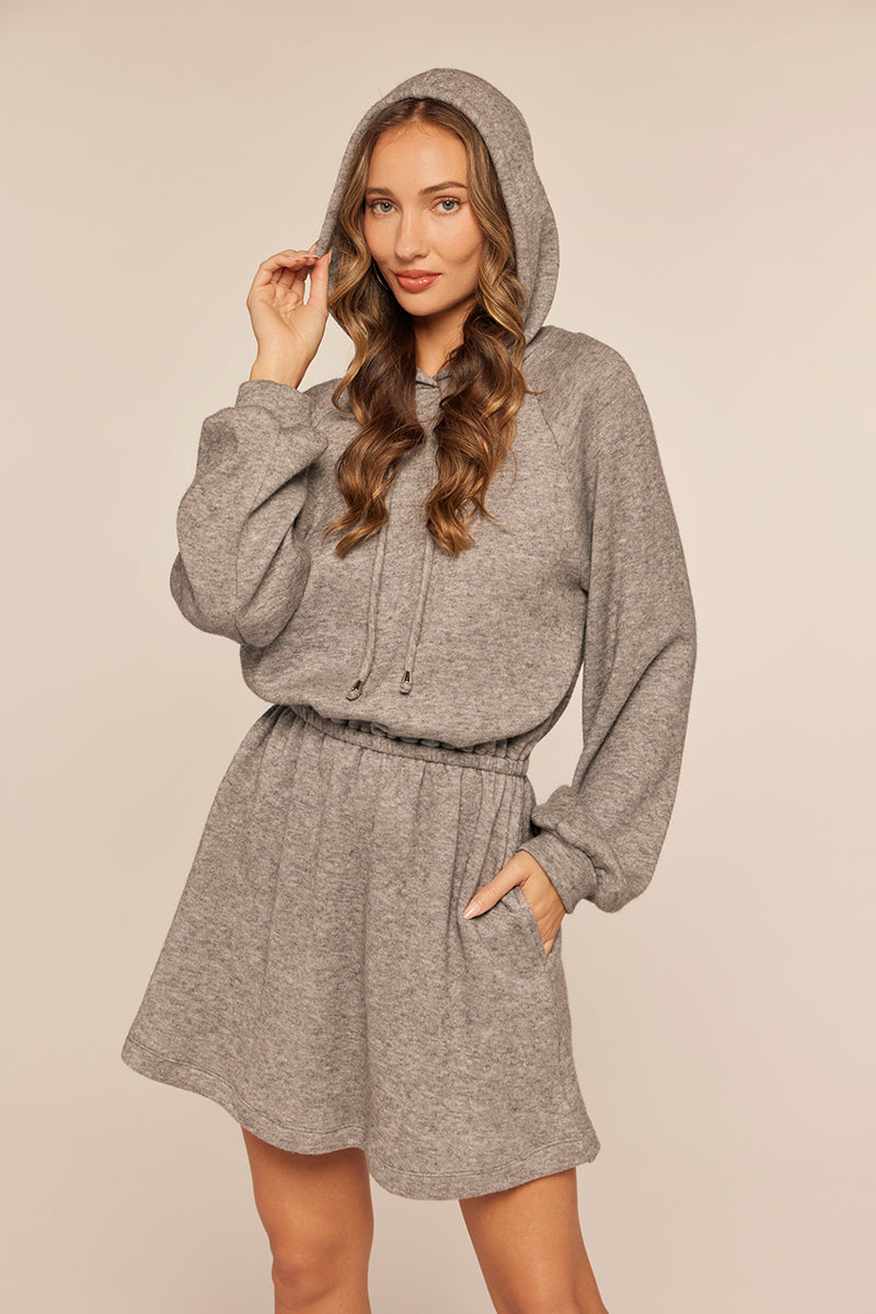 grey hooded sweater dress Oversized Hoodie Dress - Grey Cotton Fleece Sweatshirt Dress with Lace Hem and Crochet Flower